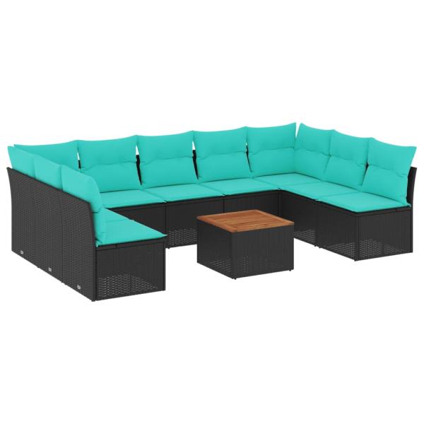 10-tlg. Garten-Sofagarnitur mit Kissen Schwarz Poly Rattan