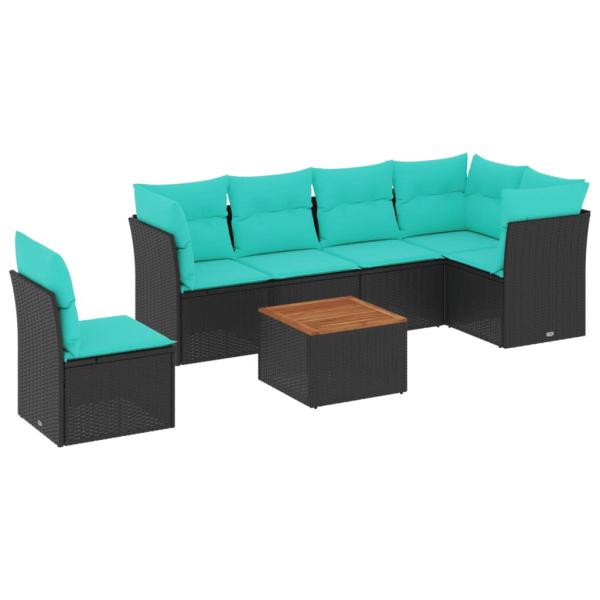 7-tlg. Garten-Sofagarnitur mit Kissen Schwarz Poly Rattan