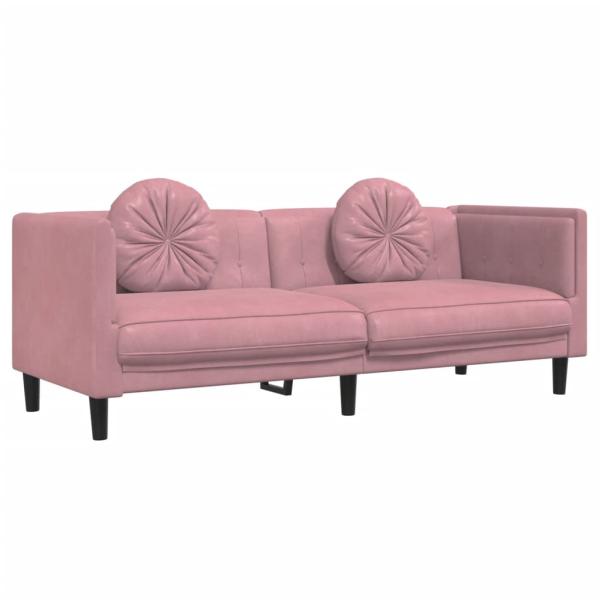 3-tlg. Sofagarnitur mit Kissen Rosa Samt