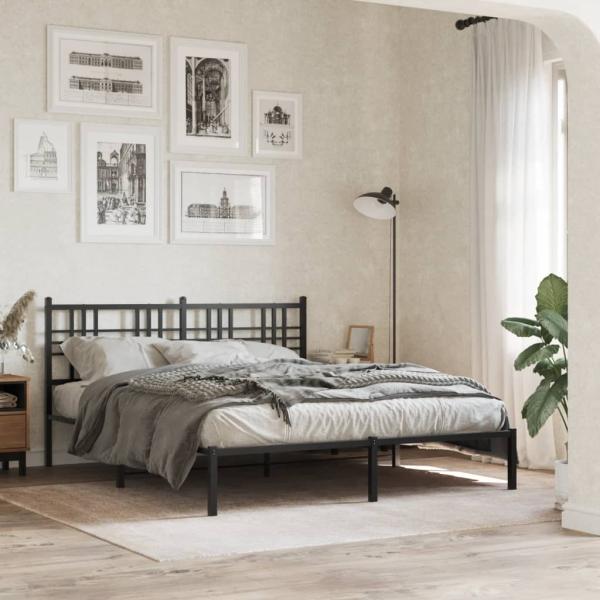 ARDEBO.de - Bettgestell mit Kopfteil Metall Schwarz 150x200 cm