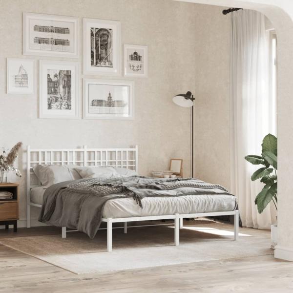 ARDEBO.de - Bettgestell mit Kopfteil Metall Weiß 120x190 cm