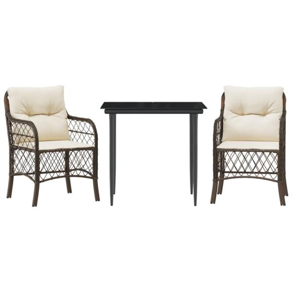 3-tlg. Bistro-Set mit Kissen Braun Poly Rattan