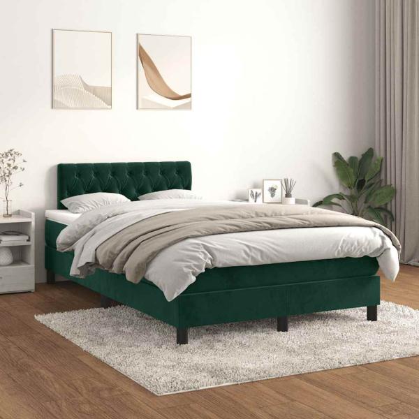 Boxspringbett mit Matratze Dunkelgrün 120x190 cm Samt