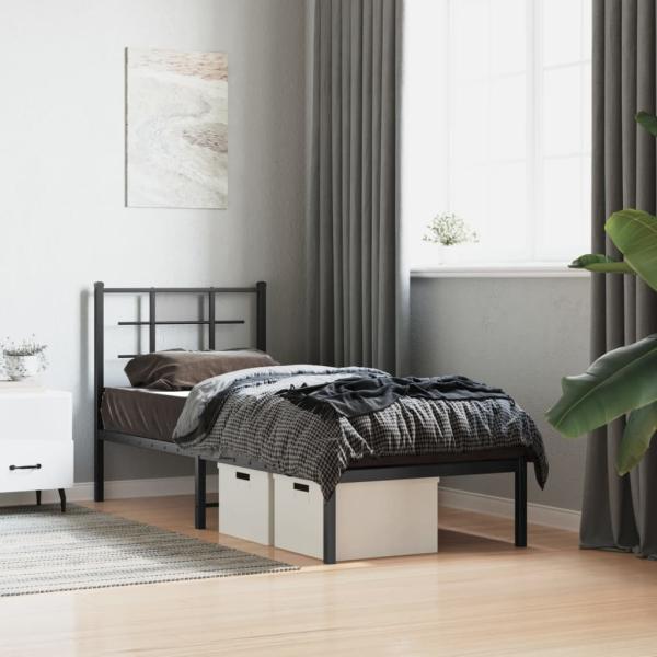 ARDEBO.de - Bettgestell mit Kopfteil Metall Schwarz 75x190 cm