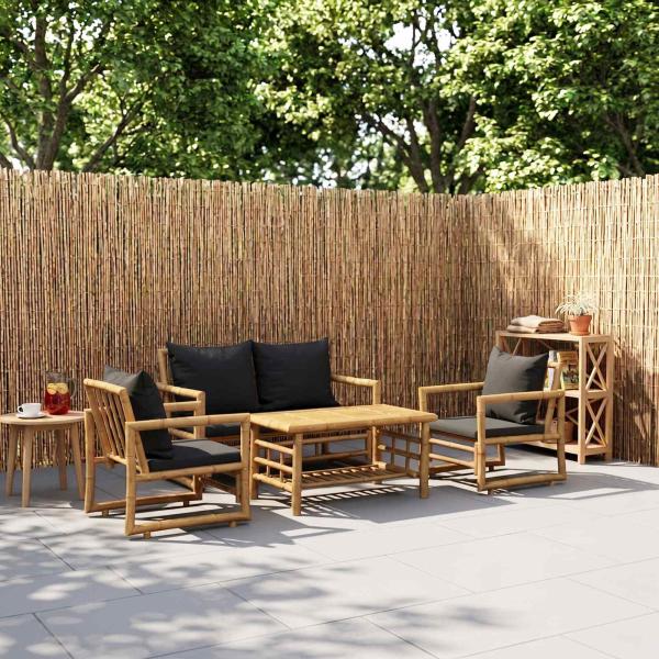 ARDEBO.de - 4-tlg. Garten-Lounge-Set mit Auflagen Bambus