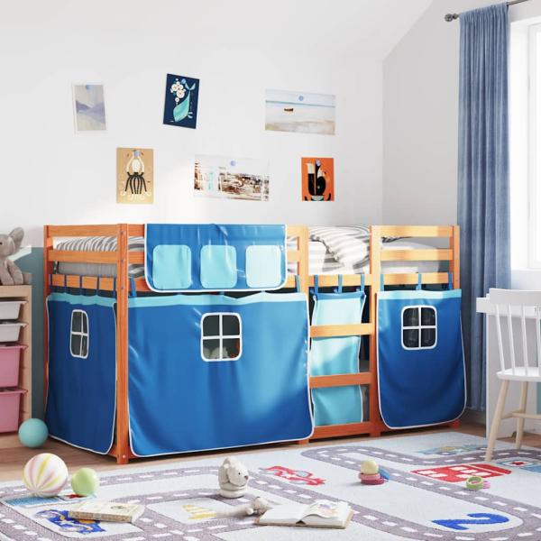 ARDEBO.de - Etagenbett mit Vorhängen Blau 90x190 cm Massivholz Kiefer