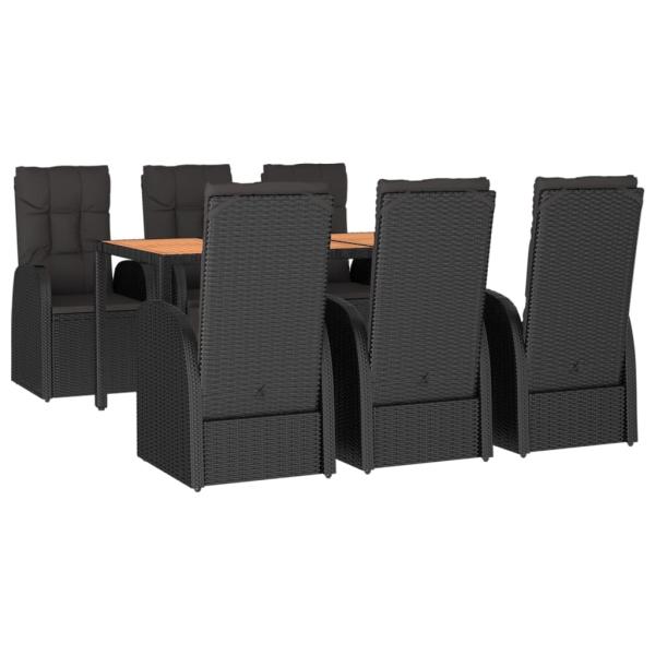7-tlg. Garten-Essgruppe mit Kissen Schwarz Poly Rattan