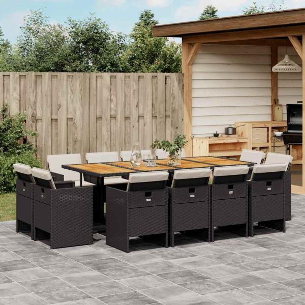 ARDEBO.de - 13-tlg. Garten-Essgruppe mit Kissen Schwarz Poly Rattan