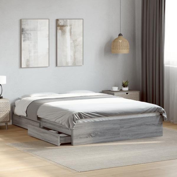 ARDEBO.de - Bettgestell mit Schubladen Grau Sonoma 120x190 cm Holzwerkstoff