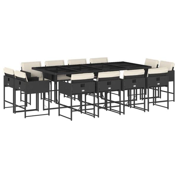 13-tlg. Garten-Essgruppe mit Kissen Schwarz Poly Rattan