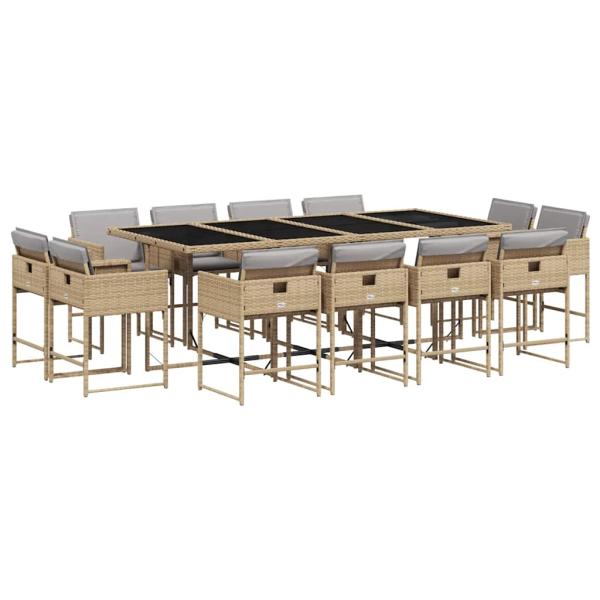 13-tlg. Garten-Essgruppe mit Kissen Beigemischung Poly Rattan