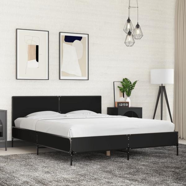 ARDEBO.de - Bettgestell Schwarz 150x200 cm Holzwerkstoff und Metall