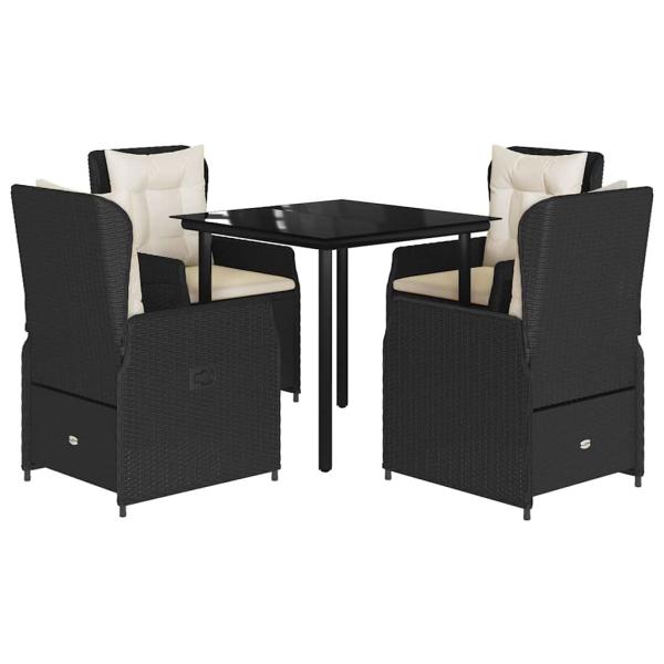 5-tlg. Garten-Essgruppe mit Kissen Schwarz Poly Rattan