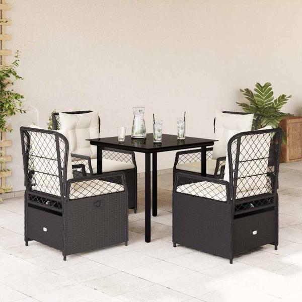 ARDEBO.de - 5-tlg. Garten-Essgruppe mit Kissen Schwarz Poly Rattan