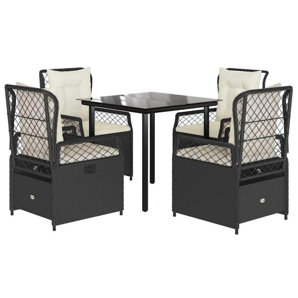 5-tlg. Garten-Essgruppe mit Kissen Schwarz Poly Rattan