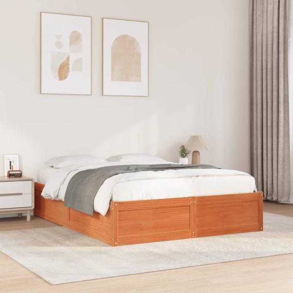 ARDEBO.de - Massivholzbett ohne Matratze Wachsbraun 140x190 cm Kiefernholz