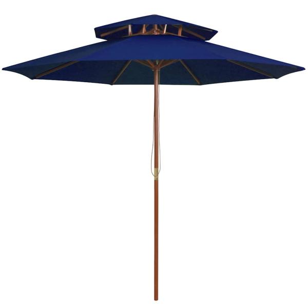 ARDEBO.de - Sonnenschirm mit Doppeldach und Holz-Mast Blau 270 cm