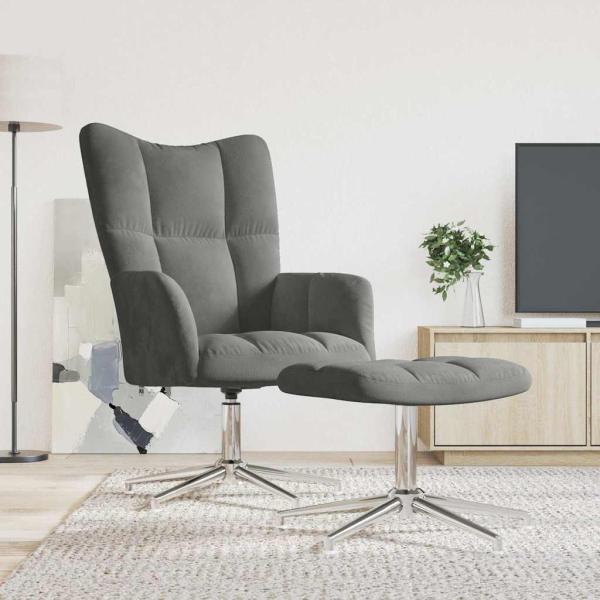 ARDEBO.de - Relaxsessel mit Hocker Dunkelgrau Samt