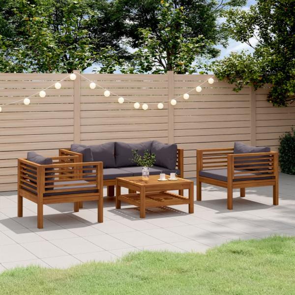 ARDEBO.de - 5-tlg. Garten-Lounge-Set mit Auflage Massivholz Akazie
