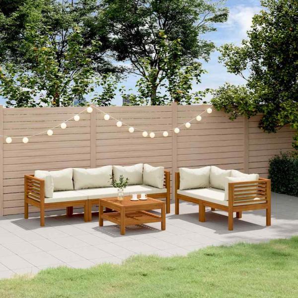 ARDEBO.de - 6-tlg. Garten-Lounge-Set mit Creme Kissen Massivholz Akazie