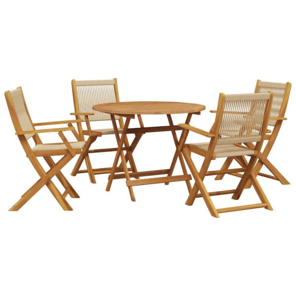 5-tlg. Garten-Essgruppe Polypropylen und Massivholz Beige