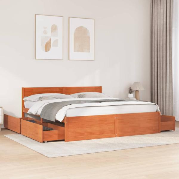 ARDEBO.de - Massivholzbett ohne Matratze Wachsbraun 180x200 Kiefernholz