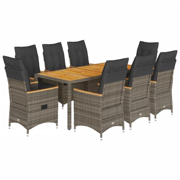 9-tlg. Garten-Essgruppe mit Kissen Grau Poly Rattan