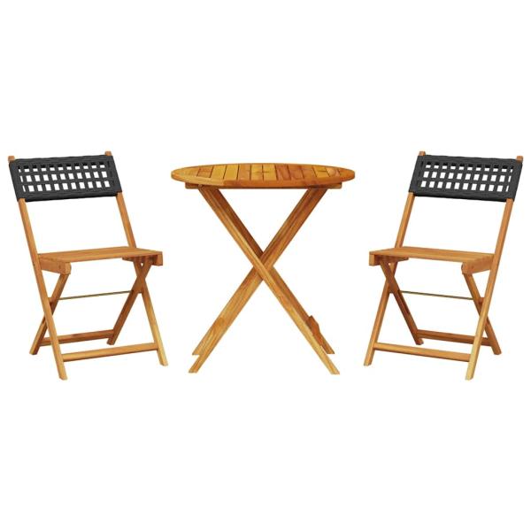 3-tlg. Bistro-Set Schwarz Poly Rattan und Massivholz