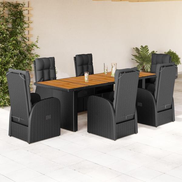 ARDEBO.de - 7-tlg. Garten-Essgruppe mit Kissen Schwarz Poly Rattan