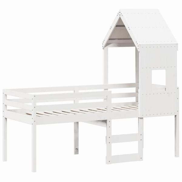 Hochbett mit Dach Weiß 80x200 cm Massivholz Kiefer