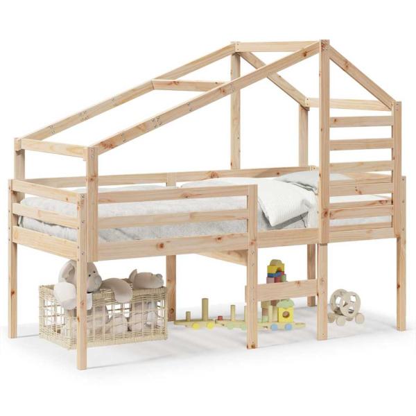 Hochbett mit Dach 75x190 cm Massivholz Kiefer
