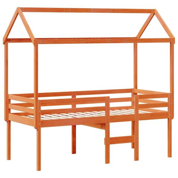 Hochbett mit Dach Wachsbraun 90x190 cm Massivholz Kiefer