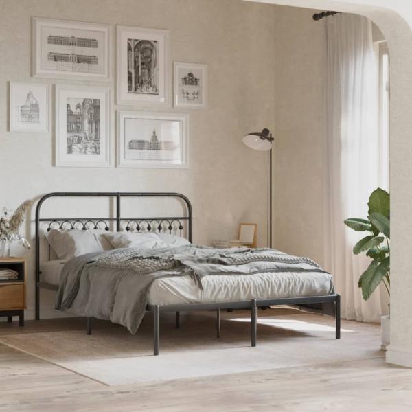 ARDEBO.de - Bettgestell mit Kopfteil Metall Schwarz 140x190 cm