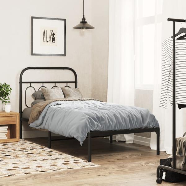 ARDEBO.de - Bettgestell mit Kopfteil Metall Schwarz 90x190 cm