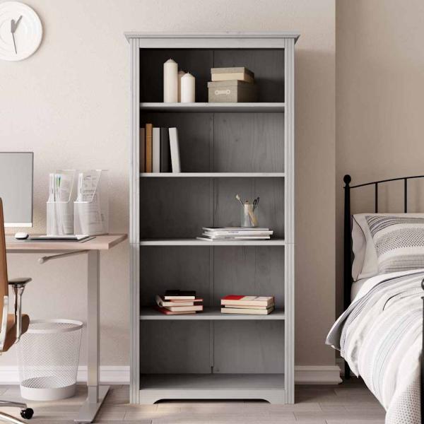 ARDEBO.de - B?cherregal 5 F?cher BODO Grau 82x40x173 cm Massivholz Kiefer