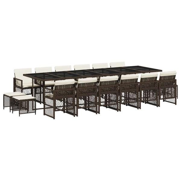 17-tlg. Garten-Essgruppe mit Kissen Braun Poly Rattan