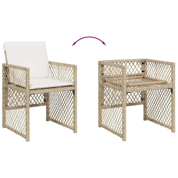 11-tlg. Garten-Essgruppe mit Kissen Beige Poly Rattan