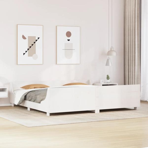 ARDEBO.de - Massivholzbett ohne Matratze Weiß 200x200 cm Kiefernholz
