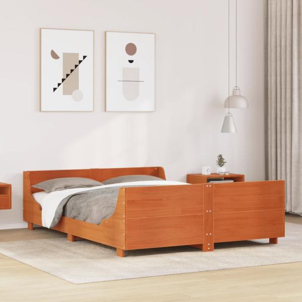 ARDEBO.de - Massivholzbett ohne Matratze Wachsbraun 135x190 cm Kiefernholz