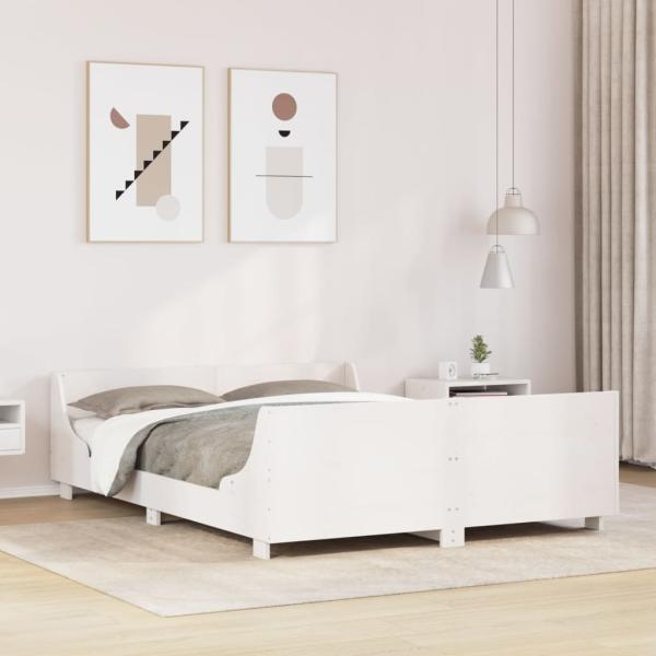 ARDEBO.de - Massivholzbett ohne Matratze Weiß 140x190 cm Kiefernholz