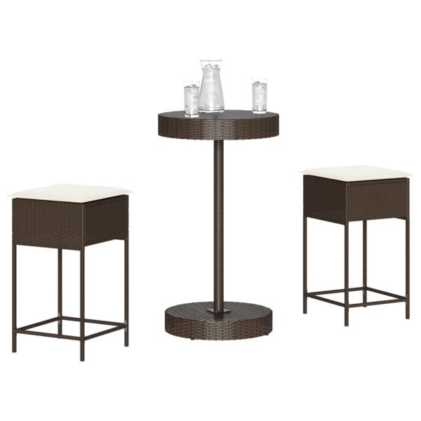 ARDEBO.de - 3-tlg. Gartenbar-Set mit Kissen Braun Poly Rattan