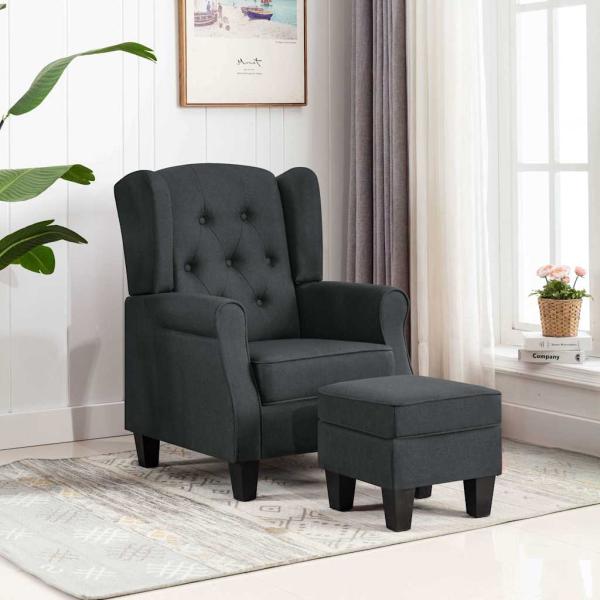 ARDEBO.de - Sessel mit Fu?hocker Dunkelgrau Stoff