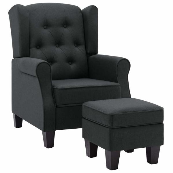 Sessel mit Fu?hocker Dunkelgrau Stoff