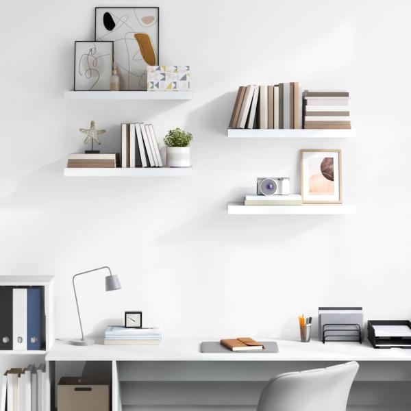 Schweberegale 4 Stk. Hochglanz-Wei? 60x23,5x3,8 cm MDF