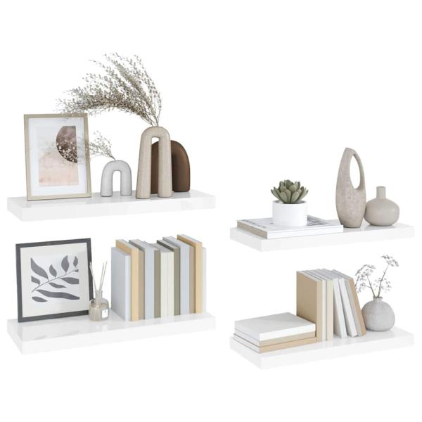 Schweberegale 4 Stk. Hochglanz-Wei? 60x23,5x3,8 cm MDF