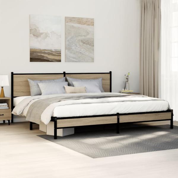 ARDEBO.de - Metallbett ohne Matratze Sonoma-Eiche 200x200 cm