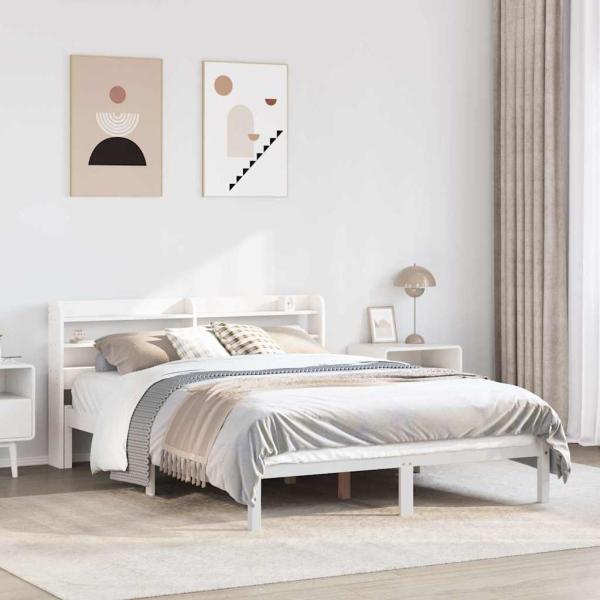 ARDEBO.de - Massivholzbett ohne Matratze Weiß 135x190 cm Kiefernholz