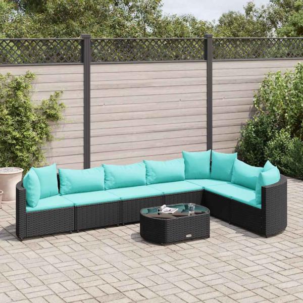 ARDEBO.de - 8-tlg. Garten-Sofagarnitur mit Kissen Schwarz Poly Rattan