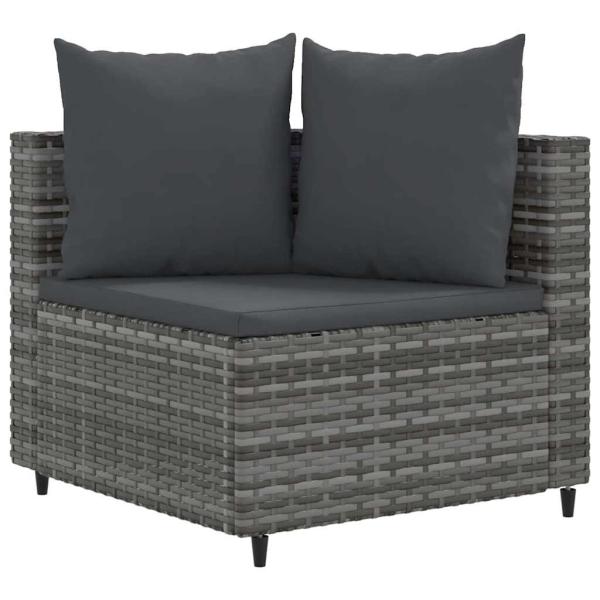 9-tlg. Garten-Sofagarnitur mit Kissen Grau Poly Rattan