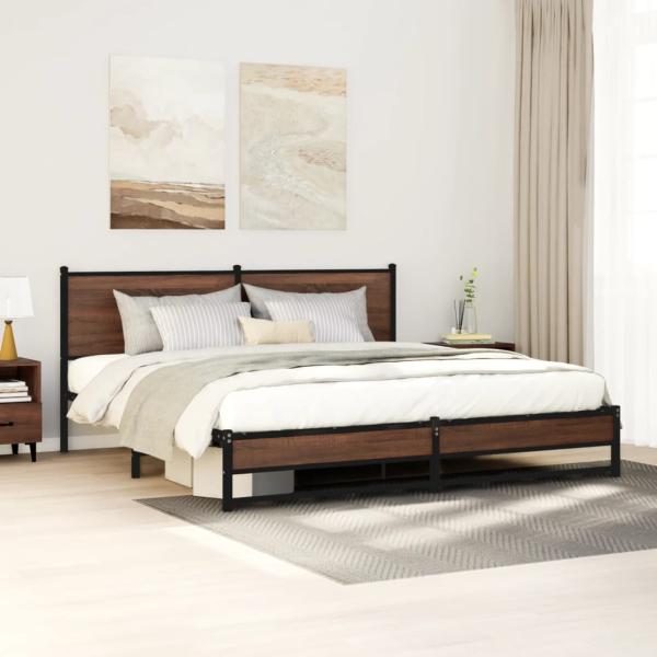 ARDEBO.de - Metallbett ohne Matratze Braun Eichen-Optik 183x213 cm